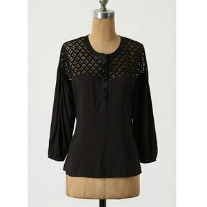 Anthropologie Top Bistro Dessert Black Size 8 Medium Eyelet